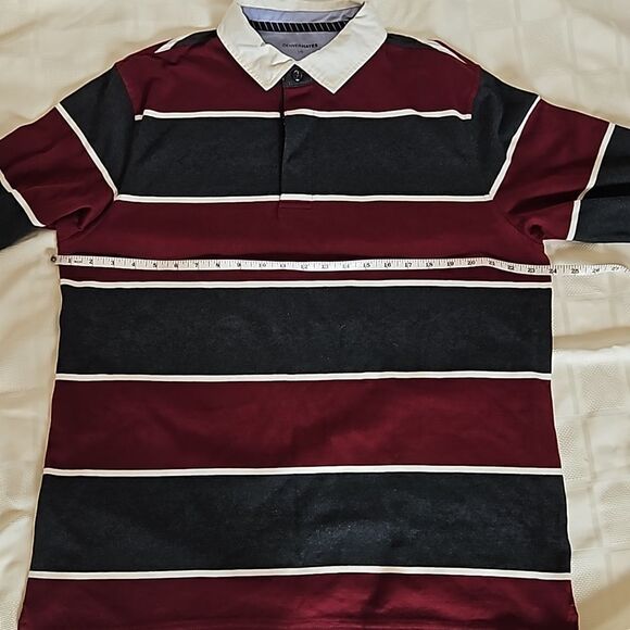 Denver Hayes Men's Polo Long Sleeves Cotton Shirt Large Burgundy/White LG - Picture 9 of 16